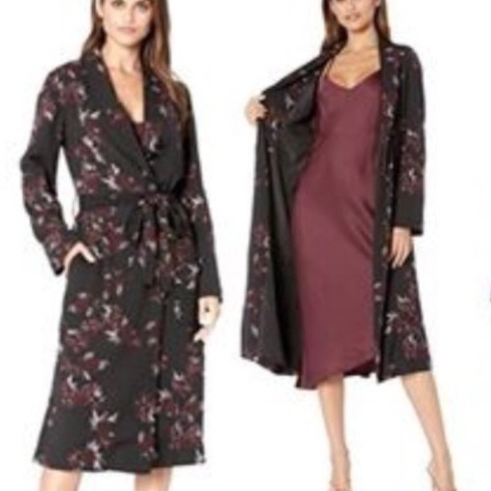 Kensie Dark Floral Shawl Collar Rose Noir Trench Midi Coat/Dress Size XS - Picture 14 of 15